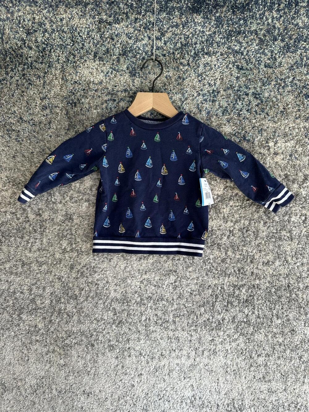 Little Me Sweatshirt Boys 18-24 Months Blue Sailboat Print Cotton Pullover